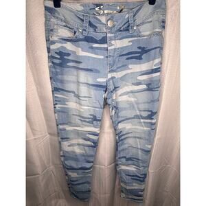 Seven7 Starlette Crop Jeans Size 12 Blue Fatigue Back Button Pockets